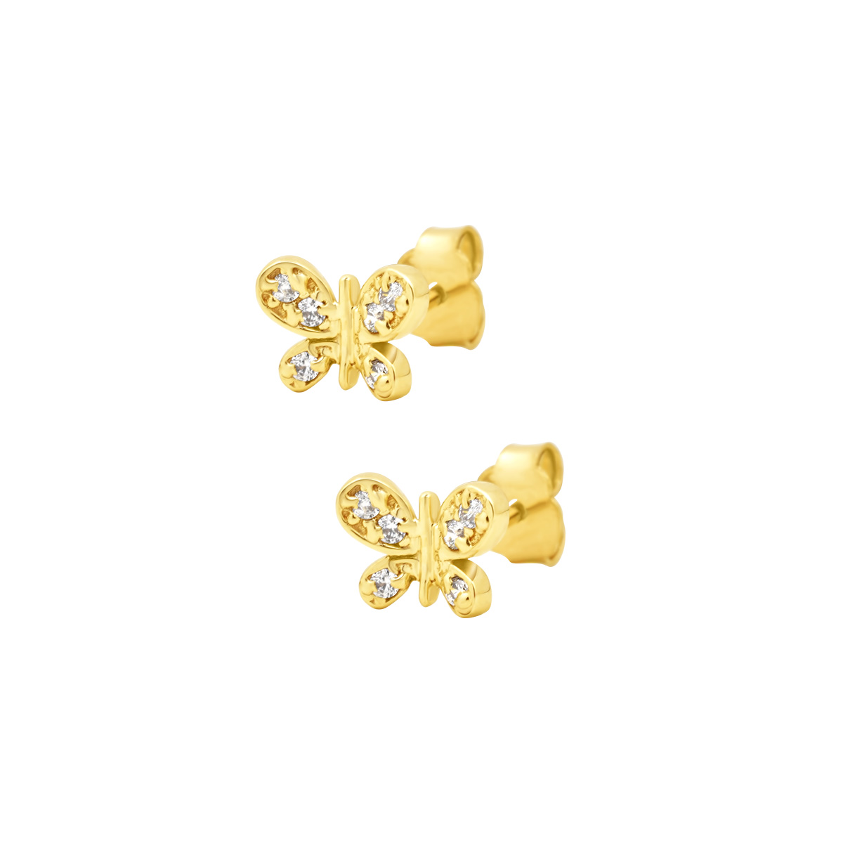 Χρυσά σκουλαρίκια πεταλούδες Κ9 με πέτρες ζιργκόν